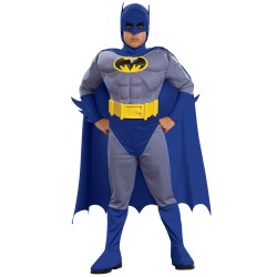 Fantasia Infantil Batman com Músculos Azul Meninos Carnaval Halloween