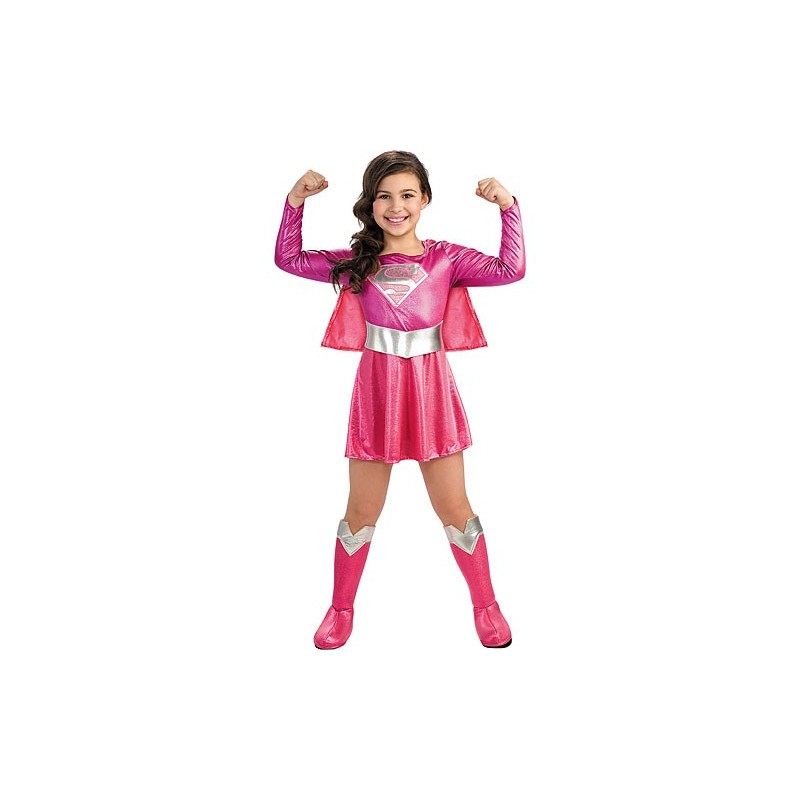 Fantasia Infantil SuperGirl Rosa Meninas Halloween Carnaval