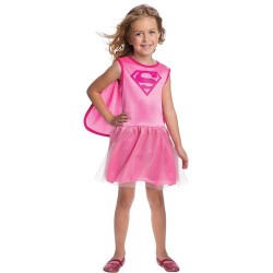 Fantasia Infantil SuperGirl Rosa para Meninas Halloween Carnaval