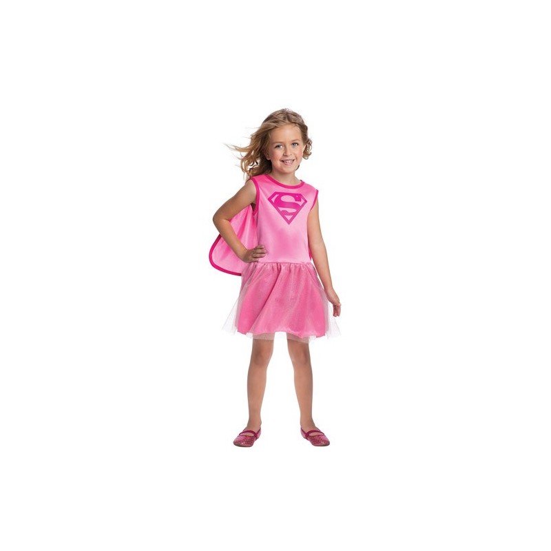 Fantasia Infantil SuperGirl Rosa para Meninas Halloween Carnaval