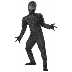 Fantasia Infantil Homem Aranha Black com Músculos Meninos Carnaval Halloween