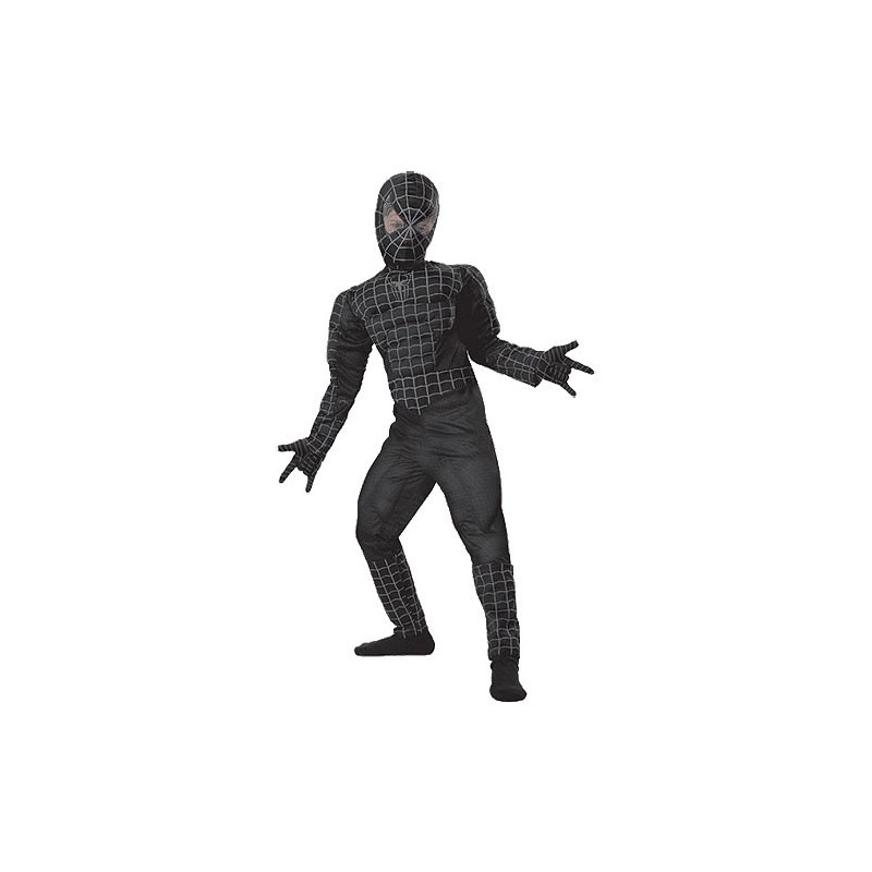 Fantasia Infantil Homem Aranha Black com Músculos Meninos Carnaval Halloween