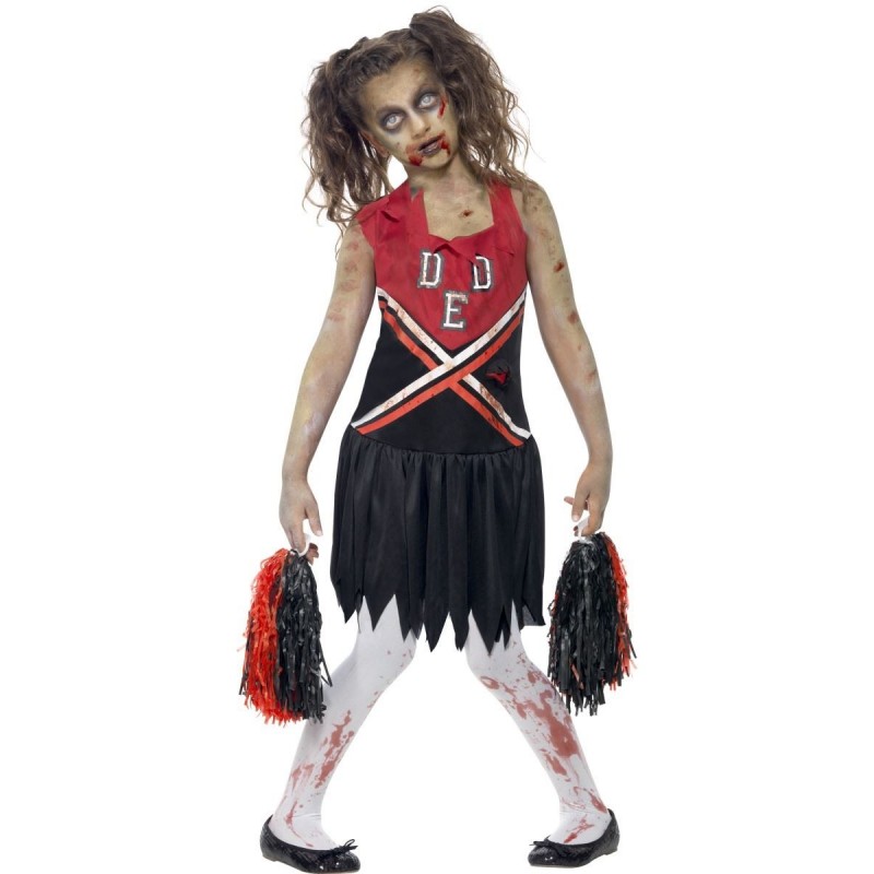 Fantasia Infantil Zumbi Cheerleader Meninas Halloween Carnaval