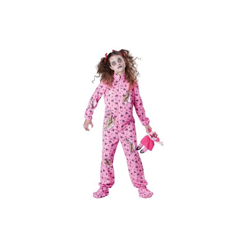 Fantasia Infantil de Zumbi Garotinha de Pijama Halloween Carnaval