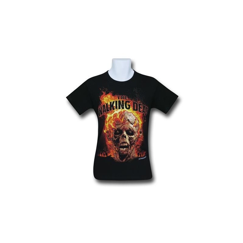 Camiseta Masculina The Walking Dead Caveira Zumbi em Chamas