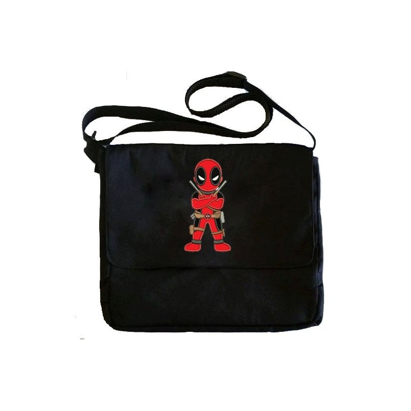 Bolsa Escolar Carteiro Deadpool Preta Estampada