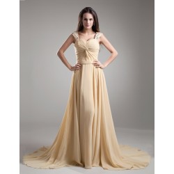 Vestido Festa Chiffon Longo Nude Champagne Fluido