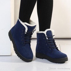 Bota de Neve Feminina Inverno Azul com Pelo Cano Curto Importada