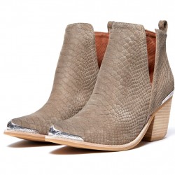 Bota Cano Curto Ankle Boot Bege Nude Couro Importada