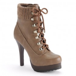 Bota Feminina Marrom com Salto Alto 12cm Cano Médio Cadarço