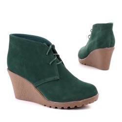 Bota Feminina Ankle Boot Cadarço Anabela Verde