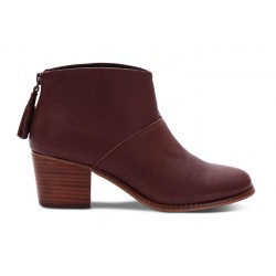 Bota Ankle Boot Couro Vermelho Vinho Salto Geométrico