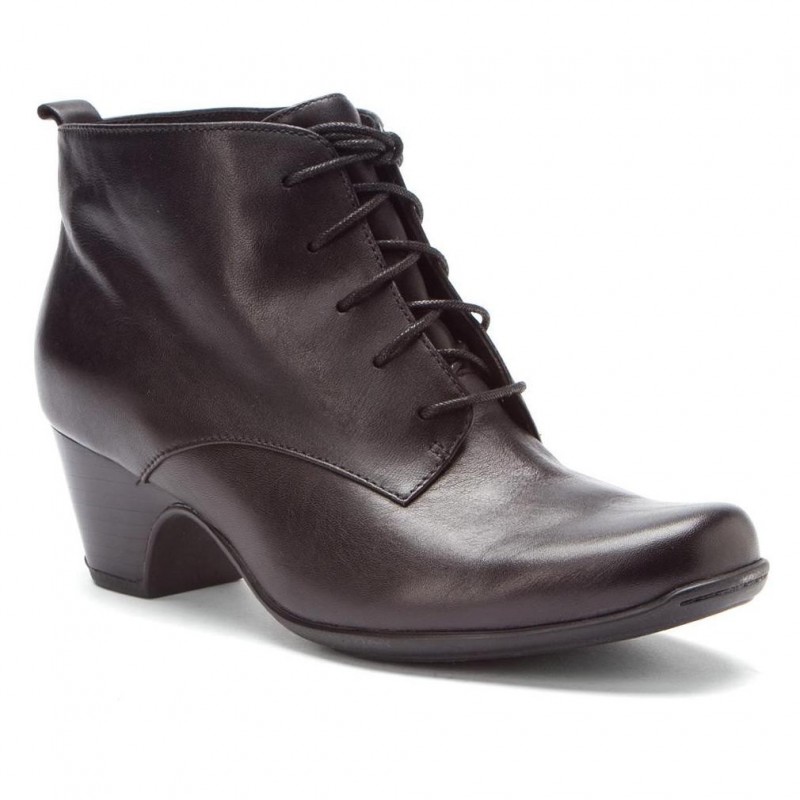 Bota Ankle Boot Oxford Couro Marrom Salto Geométrico