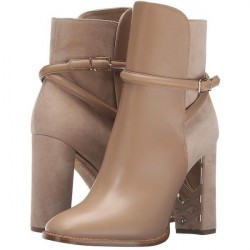 Bota Feminina Ankle Boot Nude Salto Alto Geométrico