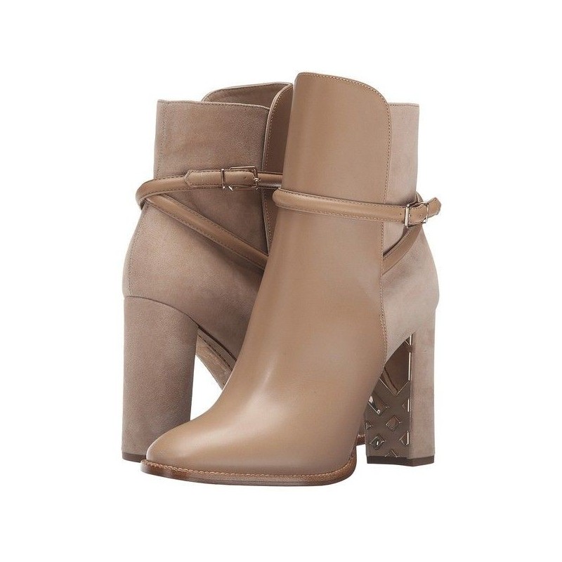 Bota Feminina Ankle Boot Nude Salto Alto Geométrico