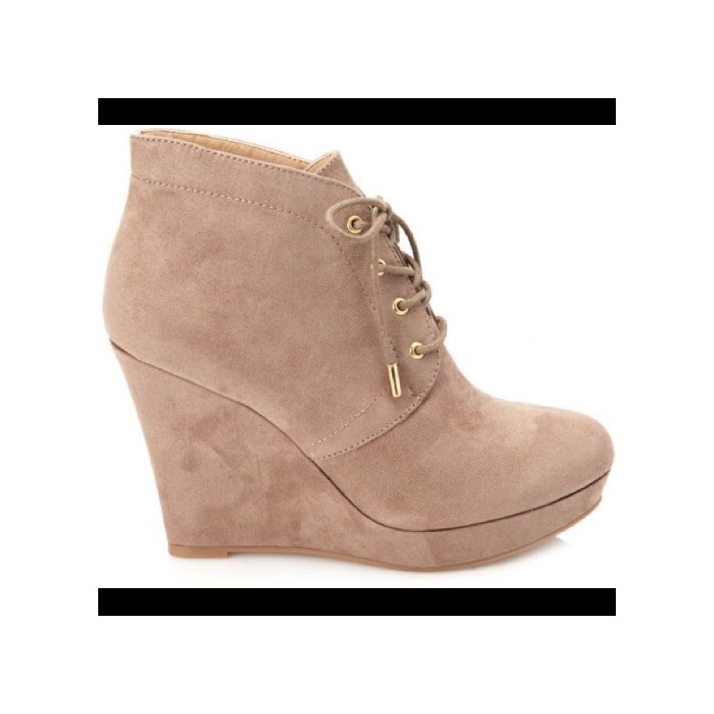 Bota Feminina Ankle Boot Nude Salto Anabela Cadarço