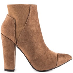 Bota Ankle Boot Nude Marrom Camurça Salto Geométrico