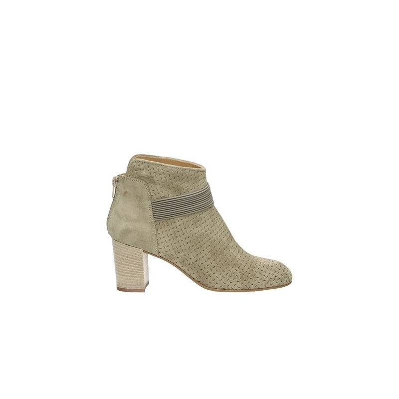 Bota Ankle Boot Nude Cinza Plataforma Camurça Salto Geométrico