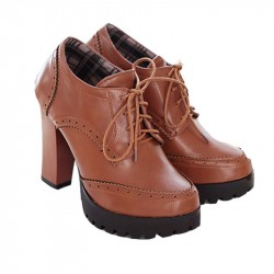 Bota Ankle Boot Marrom Oxford Salto Geométrico Plataforma