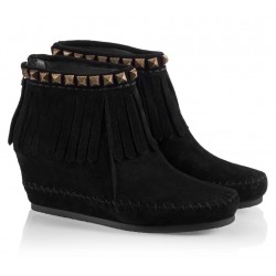 Bota Feminina Ankle Boot Preta Tiras Plataforma