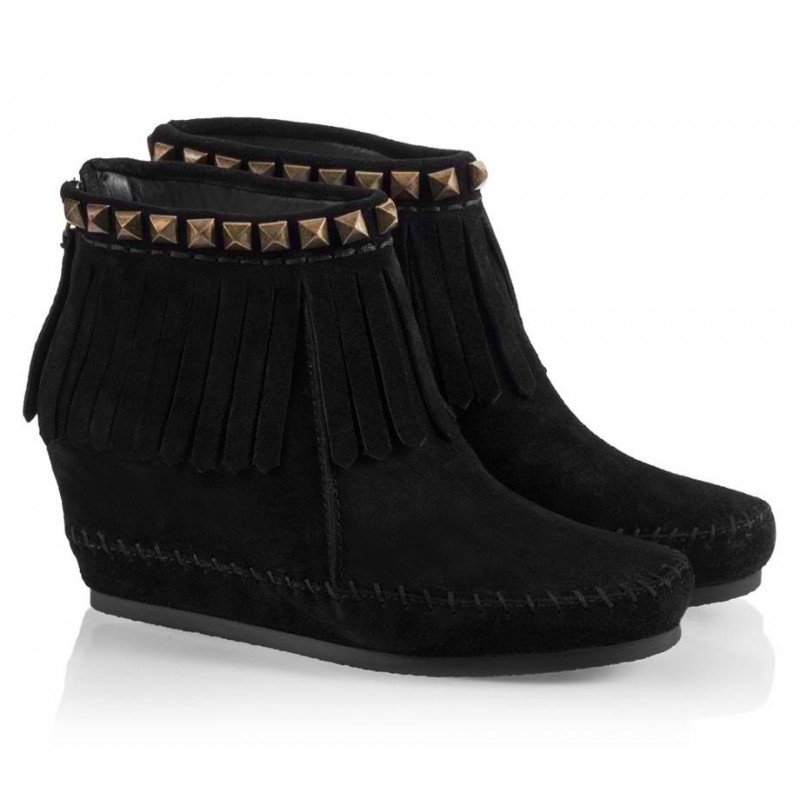 Bota Feminina Ankle Boot Preta Tiras Plataforma