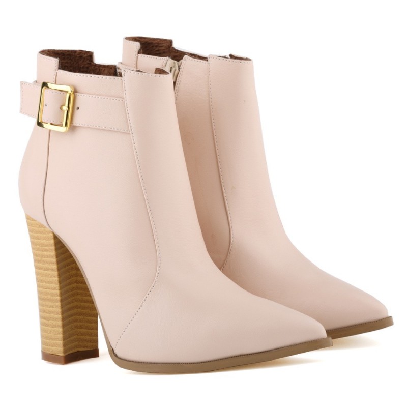 Bota Feminina Ankle Boot Nude Rosa Couro