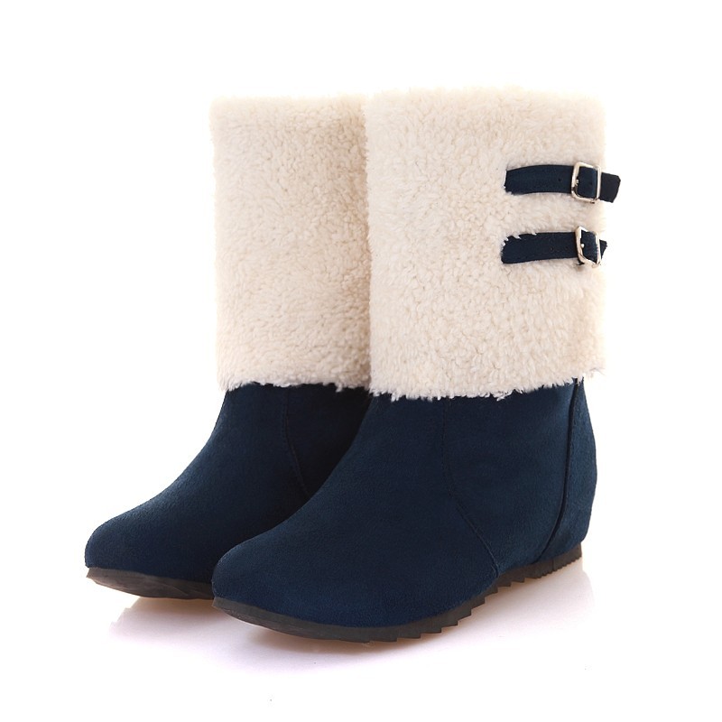 Bota Feminina Inverno Neve Cano Médio Azul Lã