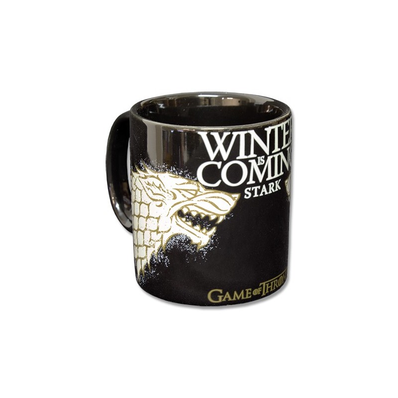 Caneca Preta Game of Thrones Emblema Casa Stark Winter is Coming