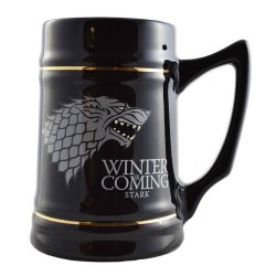 Caneca Preta Game of Thrones Emblema Casa Stark Cerâmica Geek