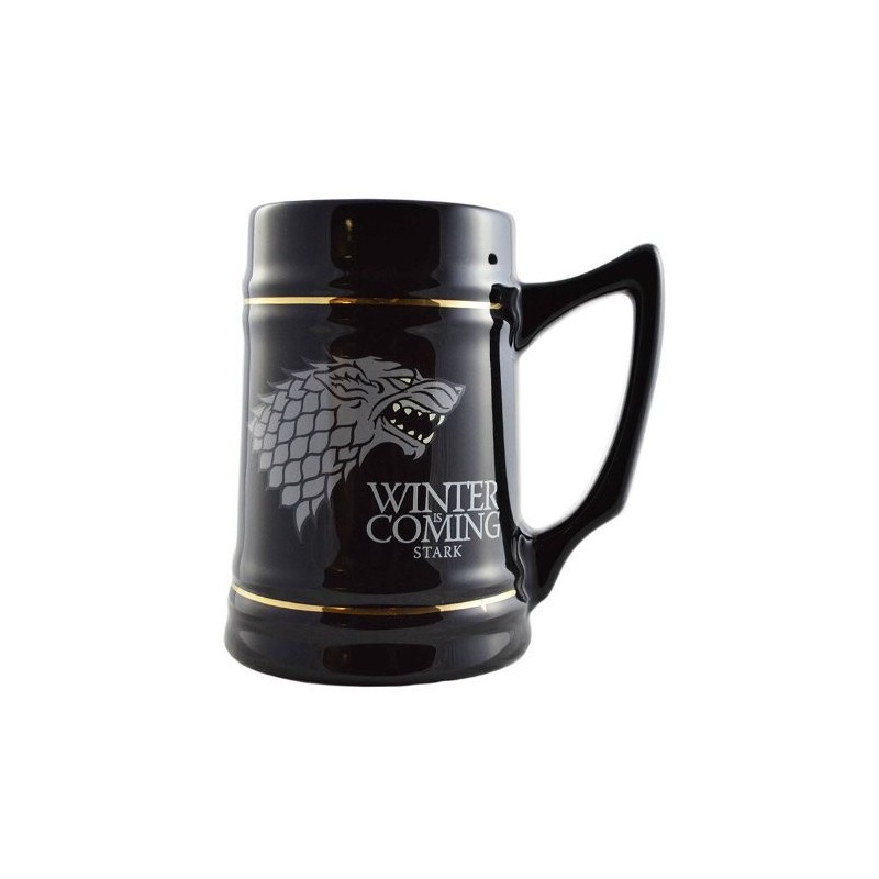 Caneca Preta Game of Thrones Emblema Casa Stark Cerâmica Geek