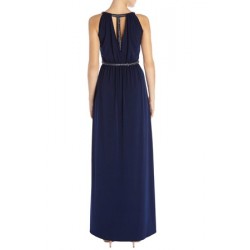 Vestido Festa Longo Seda Azul Fluido