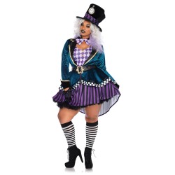 Fantasia Feminina Mulheres Plus Size Chapeleira Luxo Halloween Festa Carnaval