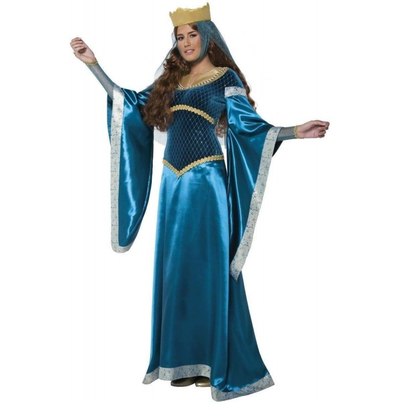 Fantasia Feminina Princesa Medieval Azul Halloween Festa a Fantasia