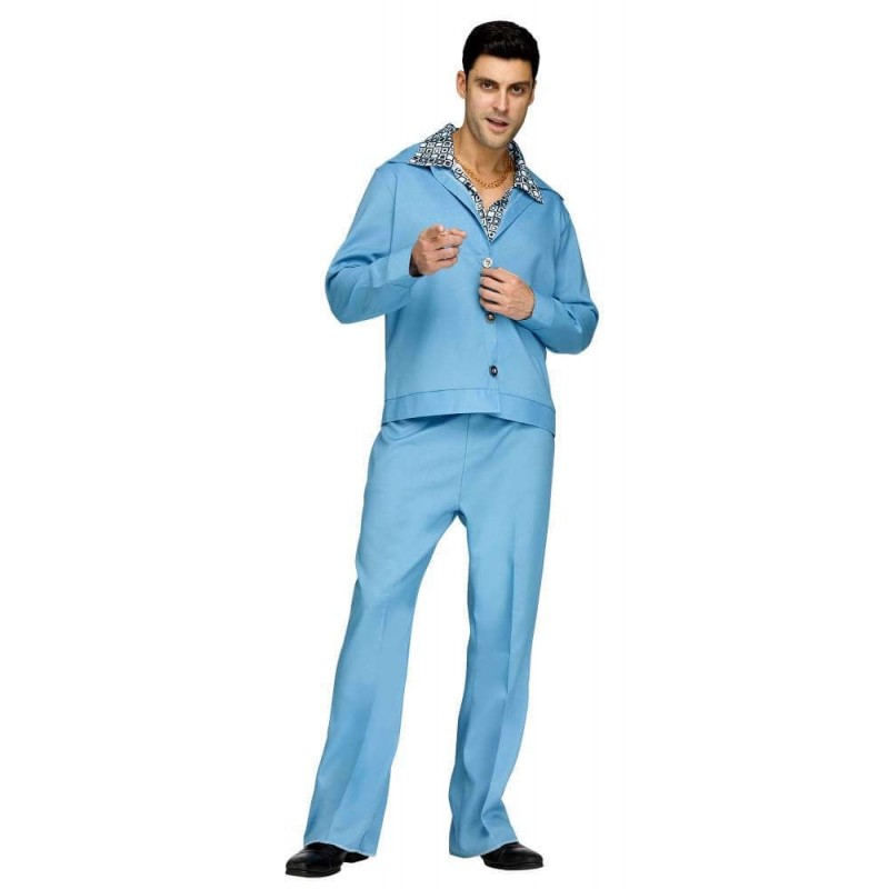 Fantasia Masculina Adulto Anos 70 Termo Azul