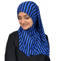 Hijab Listrado Azul Muçulmano Mulheres 