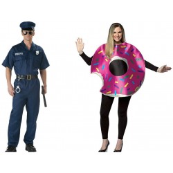 Fantasia Adulto Casal Policial e Donut Halloween Carnaval Festa