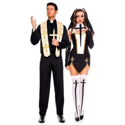 Fantasia Adulto Casal Padre e Freira Sexy Halloween Carnaval Festa