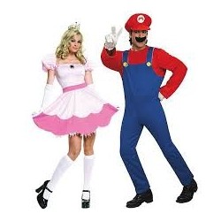 Fantasia Adulto Casal Super Mario Princesa Peach Halloween Carnaval