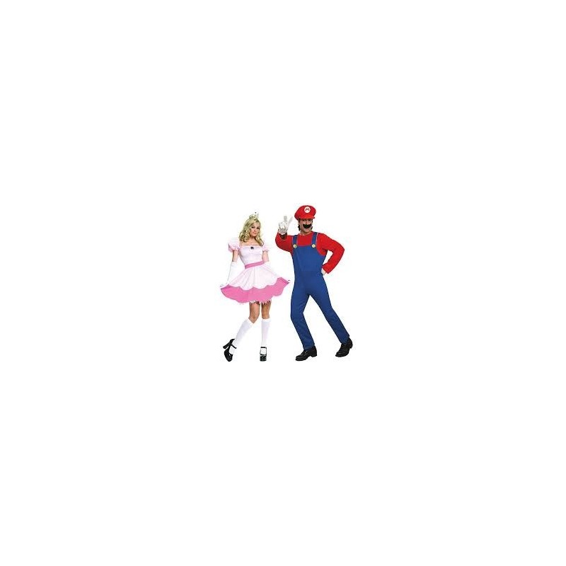 Fantasia Adulto Casal Super Mario Princesa Peach Halloween Carnaval