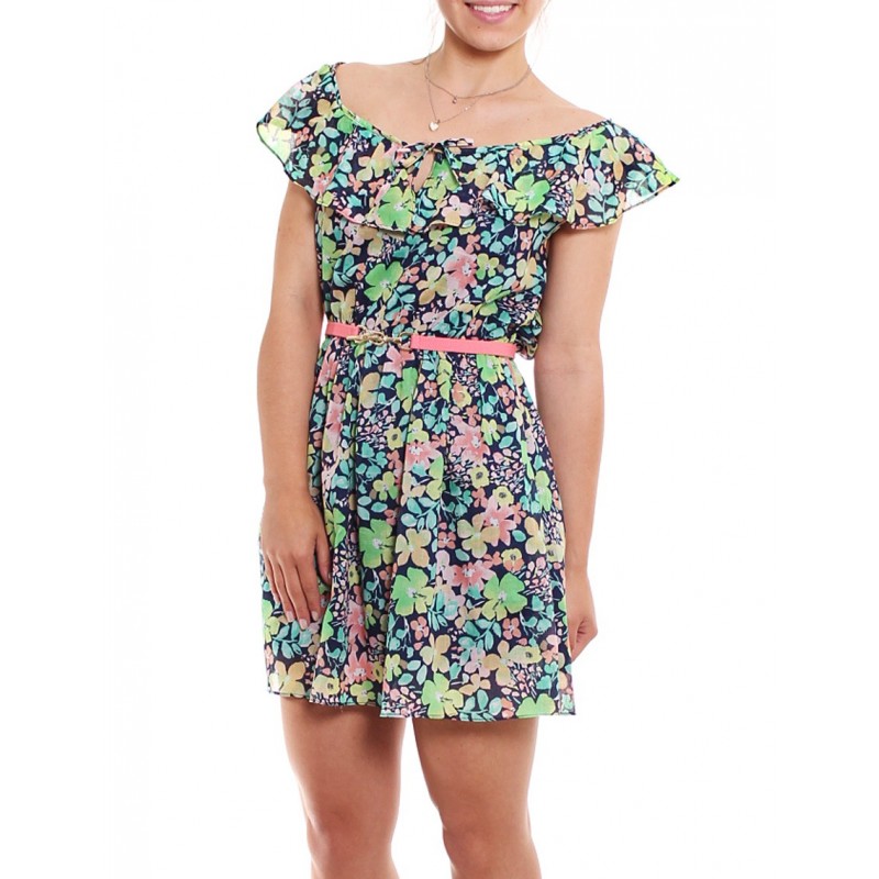 Vestido Casual Curto Estampado Floral Babados