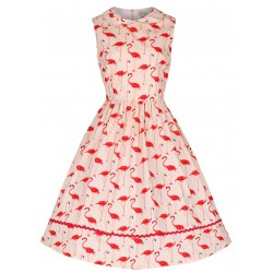 Vestido Flamingo Pink Anos 50 Flare Decote U