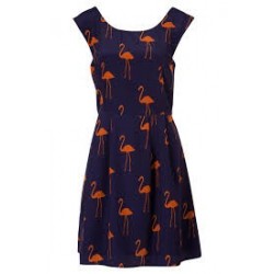 Vestido Flamingo Azul Curto Alças Largas