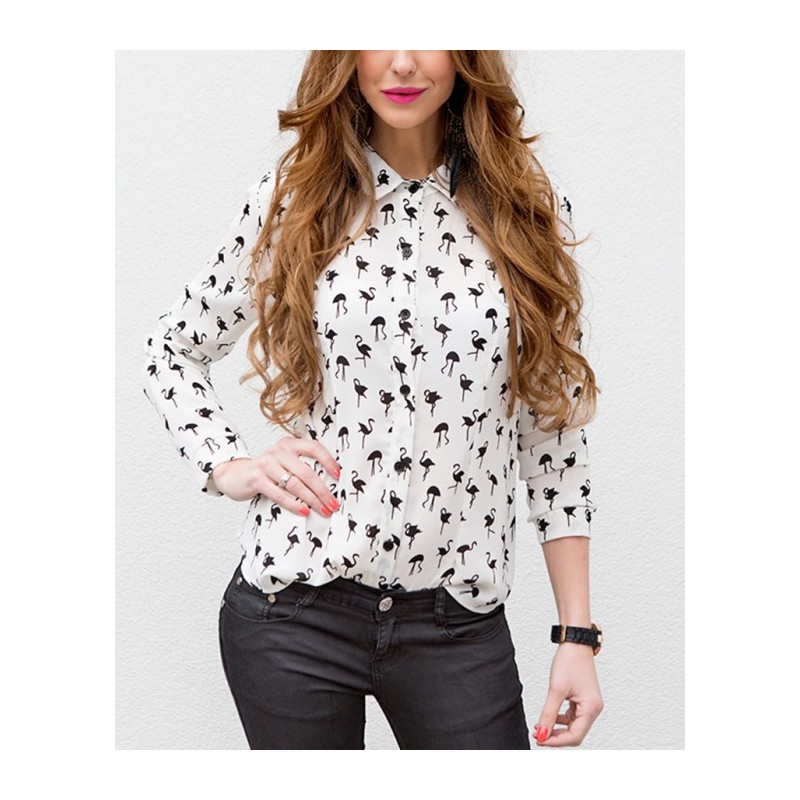 Blusa Feminina Camisa Estampada Flamingos Importada