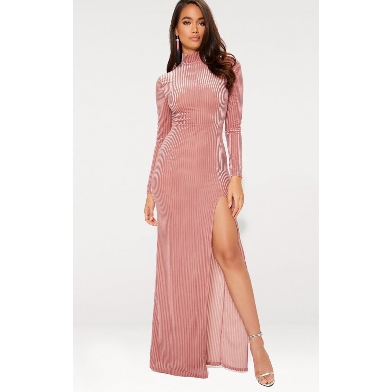 vestido longo rosa nude