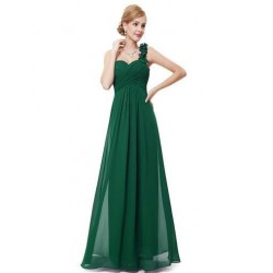 Vestido Longo Festa Chiffon Assimétrico Verde Decote Coração