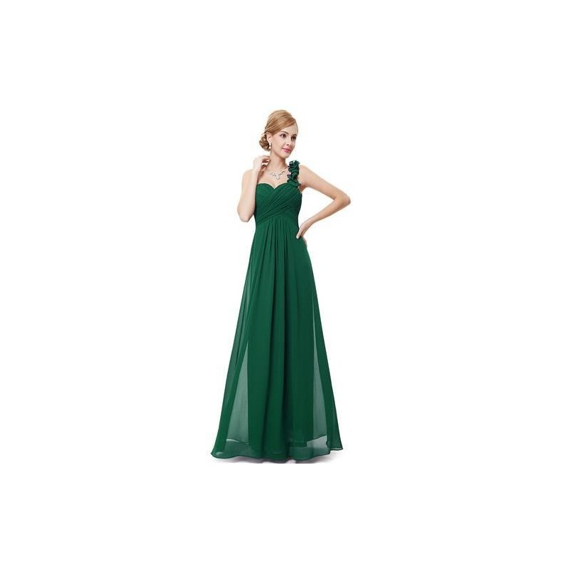 Vestido Longo Festa Chiffon Assimétrico Verde Decote Coração