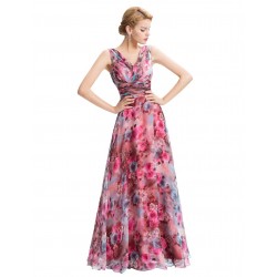 Vestido Longo Festa Floral Rosa Decote Transpassado