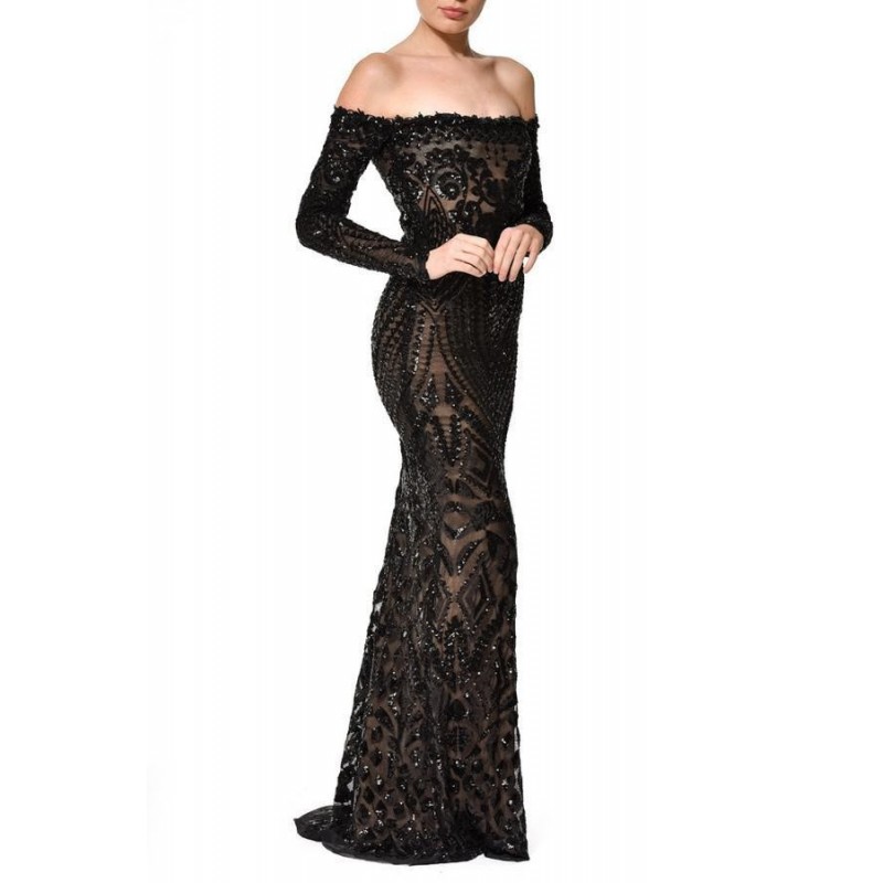 vestidos de renda preto longo