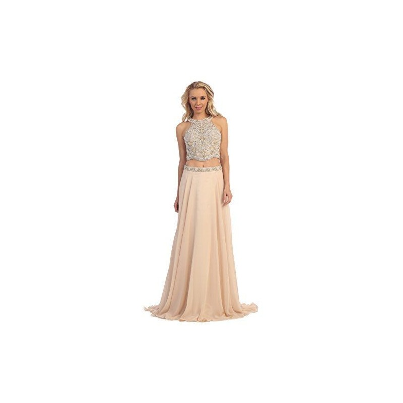 Vestido Duas Peças Longo Nude Chiffon Brilho