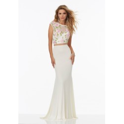 Vestido Longo Duas Peças Branco Estampa Floral Sereia